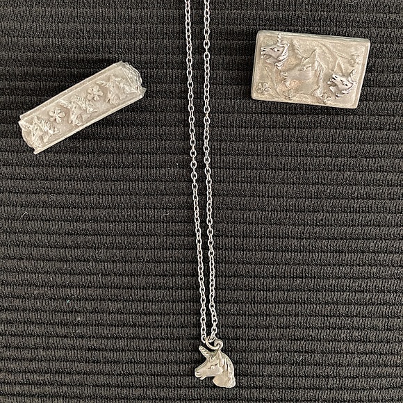 Vintage Torino Handcrafted Pewter Unicorn Box Pin Earrings Necklace Made in USA - Picture 5 of 9